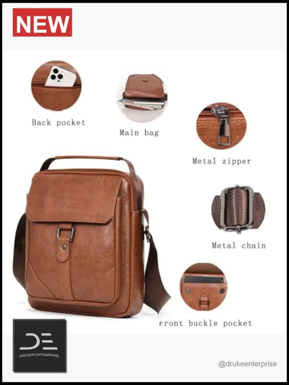 PU Leather Crossbody Messenger Bag for Men Handbag Sling Shoulder Bag